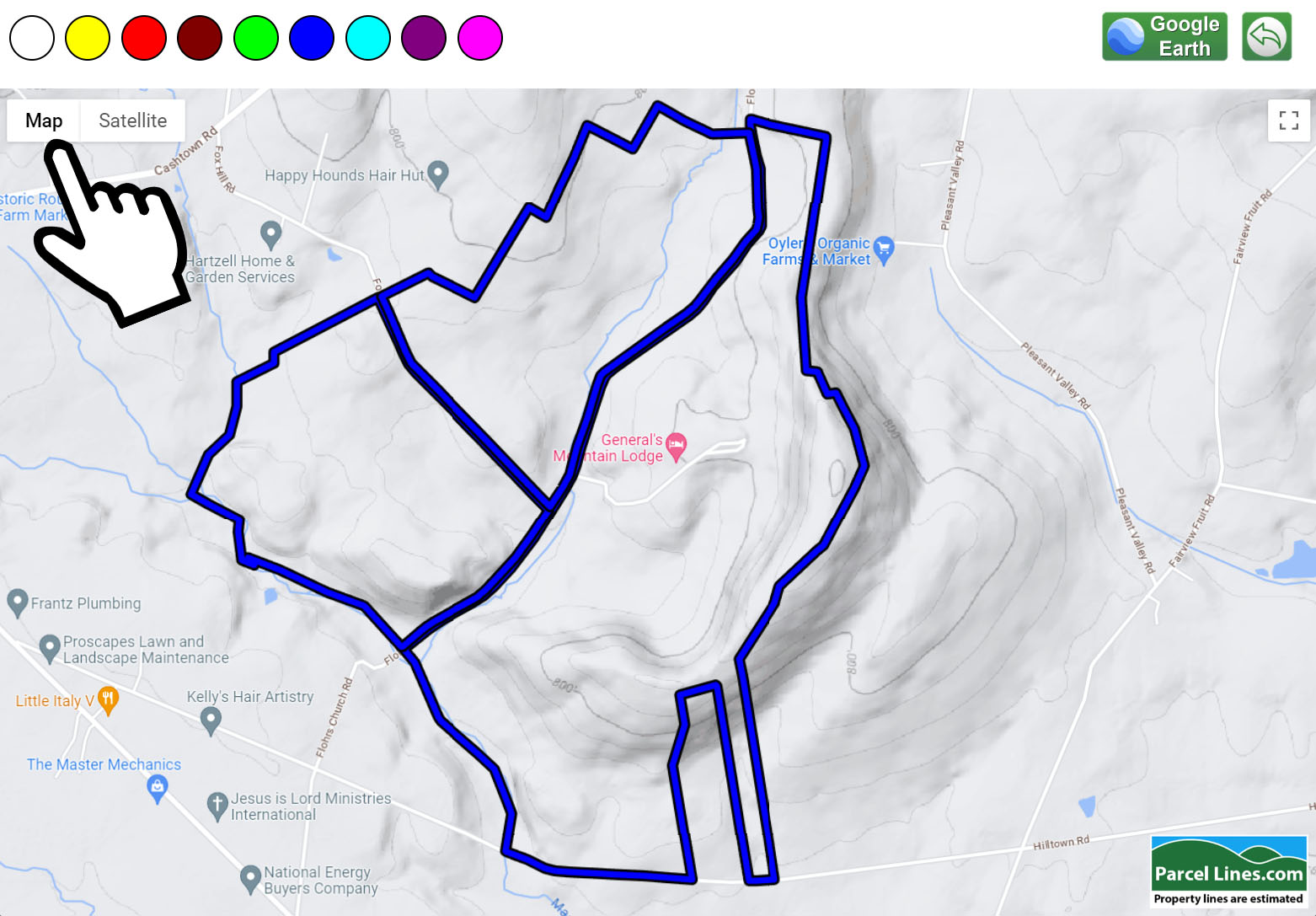 Use the topography view to see contour